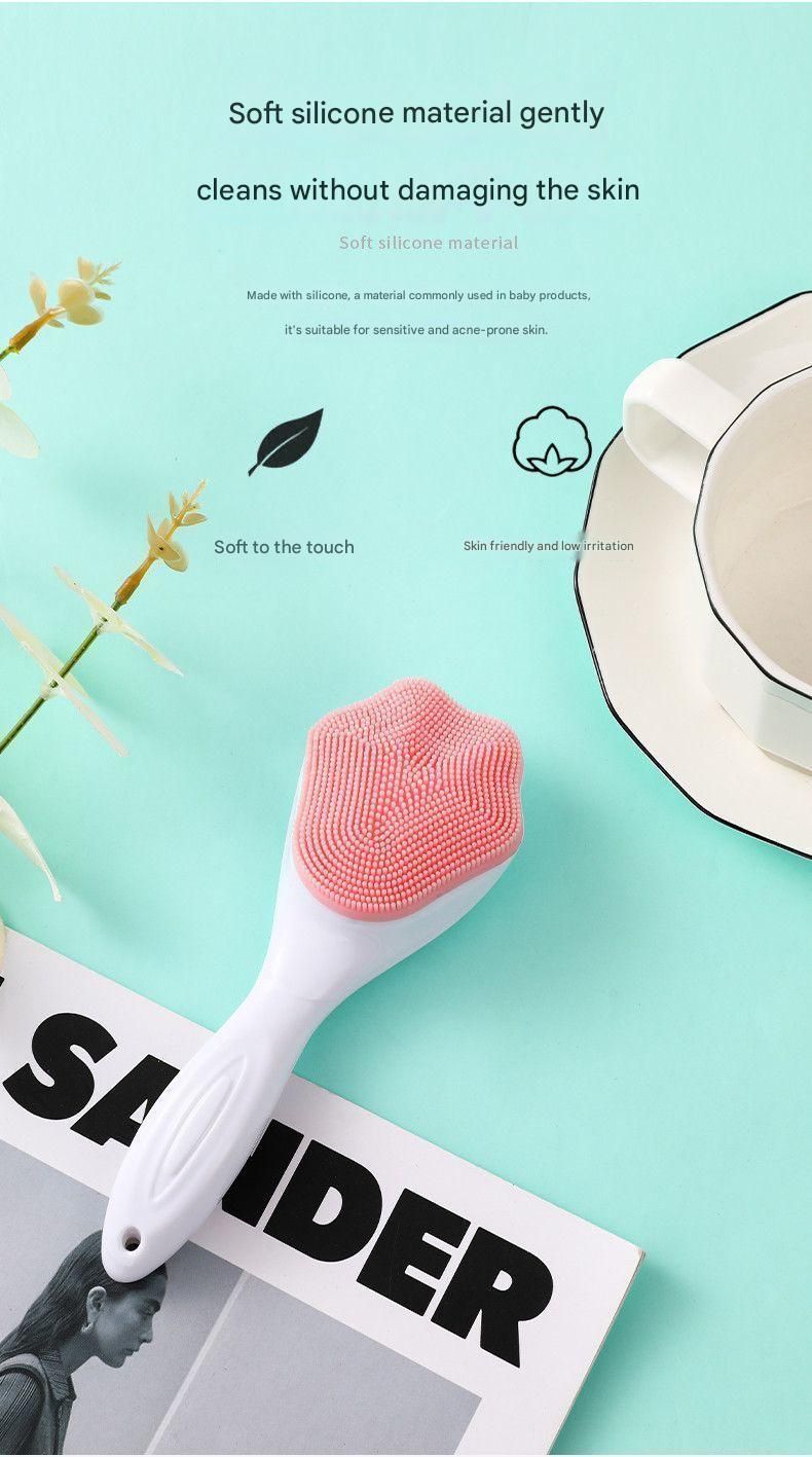 Pink Silicone Cat Paw Face Brush - Long Handle Manual Facial Cleanser for Deep Pore Cleaning, Exfoliating & Massaging - Soft Bristles for Blackhead Removal, Gentle on Skin, Travel Friendly