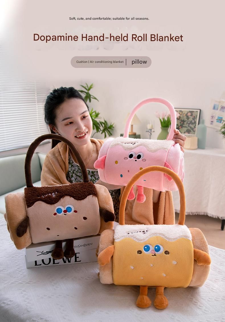 Brown Puppy 100*170cm Cartoon Hand-Carry Roll-Up Blanket - Plush Flannel Nap Blanket with Pillow Function, Portable Office & Travel Throw for Home, Car, and Sofa Use - Soft, Machine Washable, Multi-Scene Use