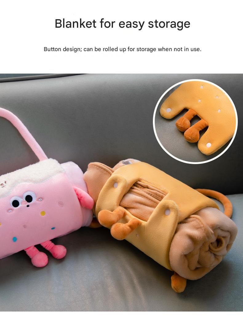 Orange 100*170cm Cartoon Hand-Carry Roll-Up Blanket - Plush Flannel Nap Blanket with Pillow Function, Portable Office & Travel Throw for Home, Car, and Sofa Use - Soft, Machine Washable, Multi-Scene Use