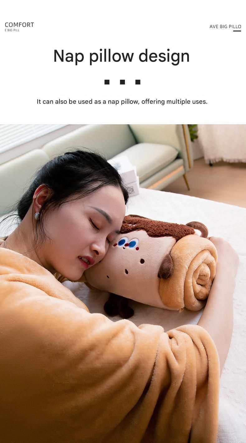 Pink 100*170cm Cartoon Hand-Carry Roll-Up Blanket - Plush Flannel Nap Blanket with Pillow Function, Portable Office & Travel Throw for Home, Car, and Sofa Use - Soft, Machine Washable, Multi-Scene Use