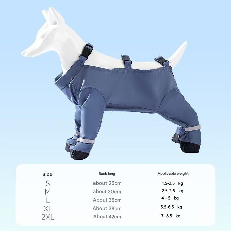 Grey XXL size Pet Waterproof Full-Body Dust-Proof Pants with Belly Coverage - Adjustable Straps, 4-Leg Protection for Small Dogs, Easy Clean Outdoor Wear