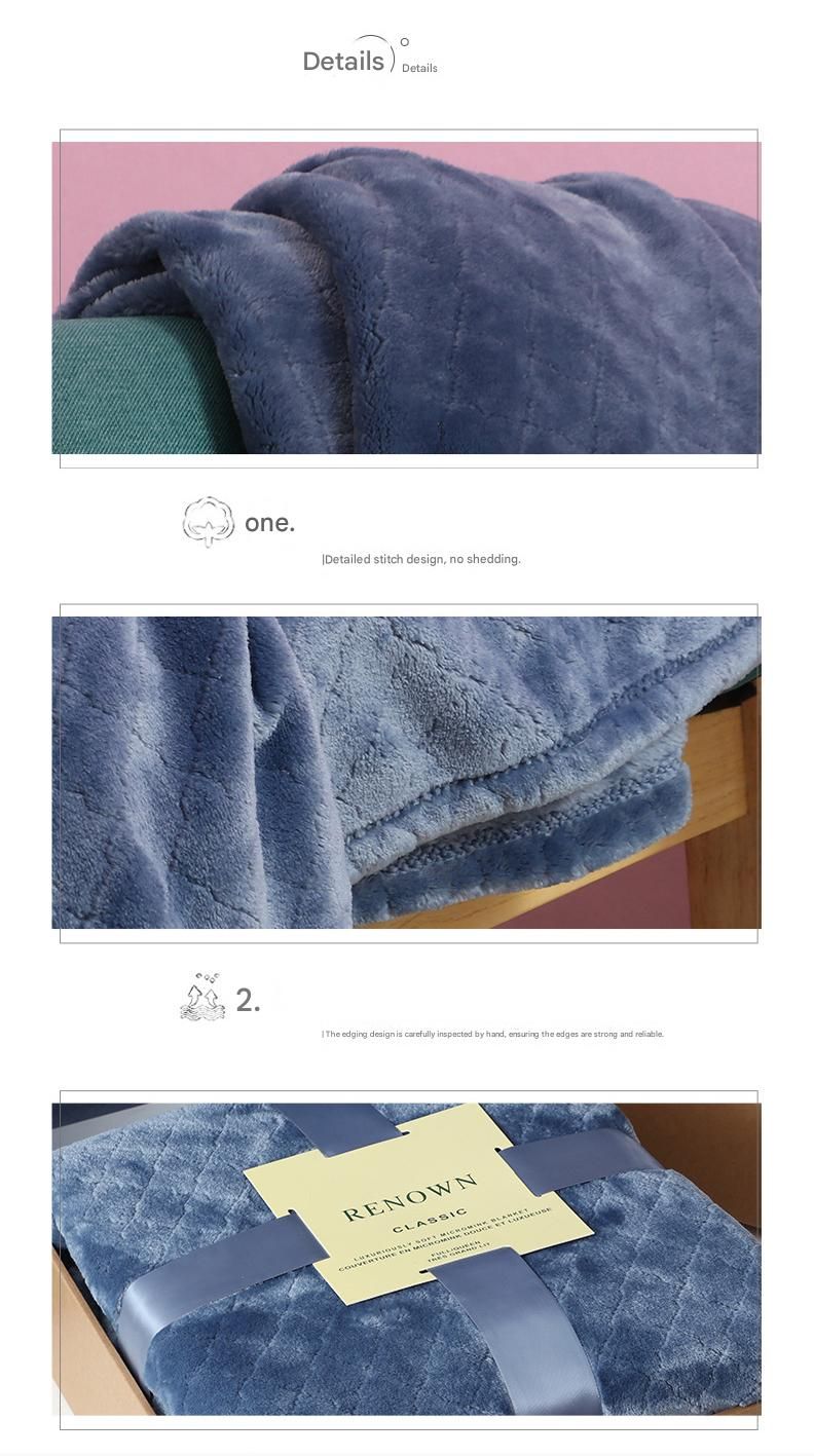 Blue 150*200cm Flannel Fleece Blanket - Quilted Diamond Pattern, Soft & Warm Polyester Throw for Office Nap, Sofa, Travel & Bed Use