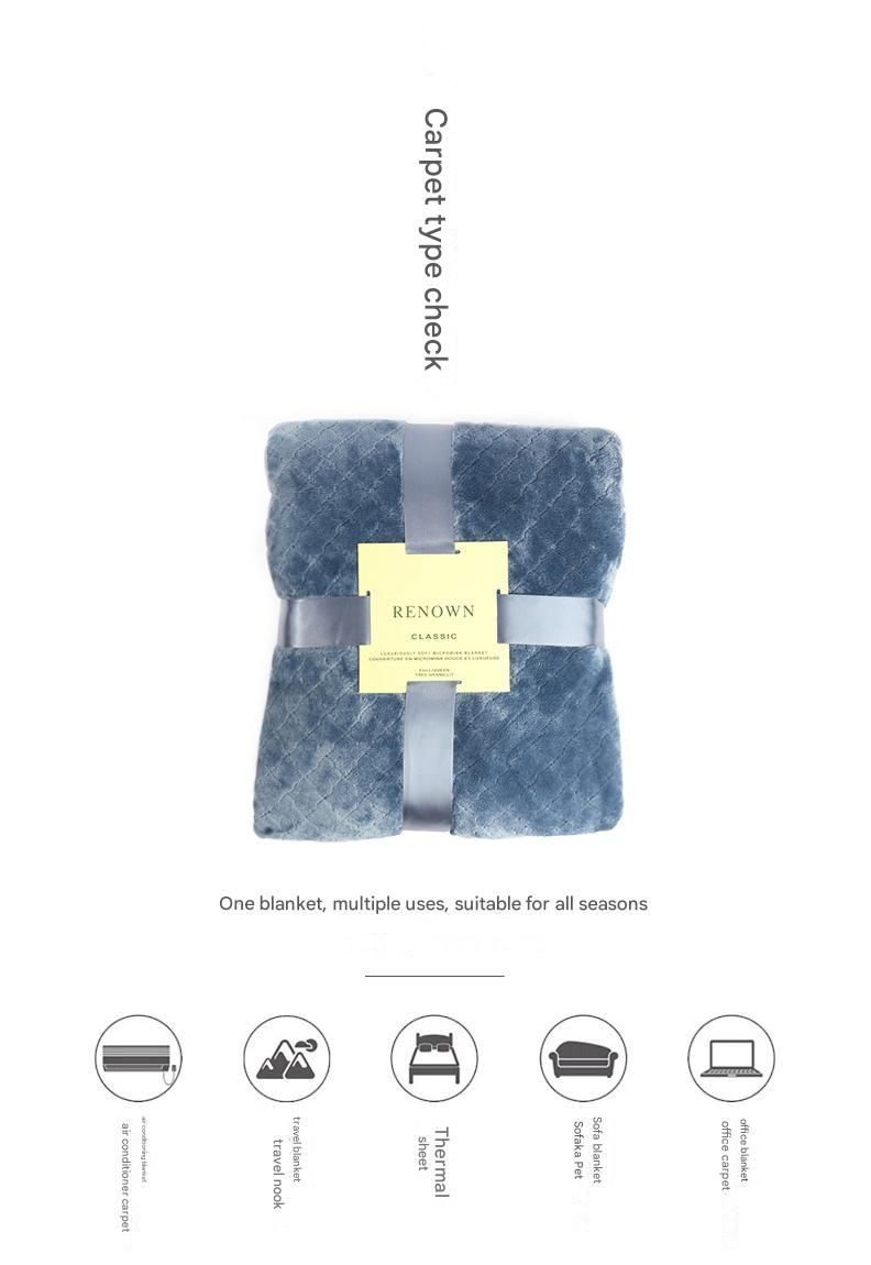 Green 70*100cm Flannel Fleece Blanket - Quilted Diamond Pattern, Soft & Warm Polyester Throw for Office Nap, Sofa, Travel & Bed Use