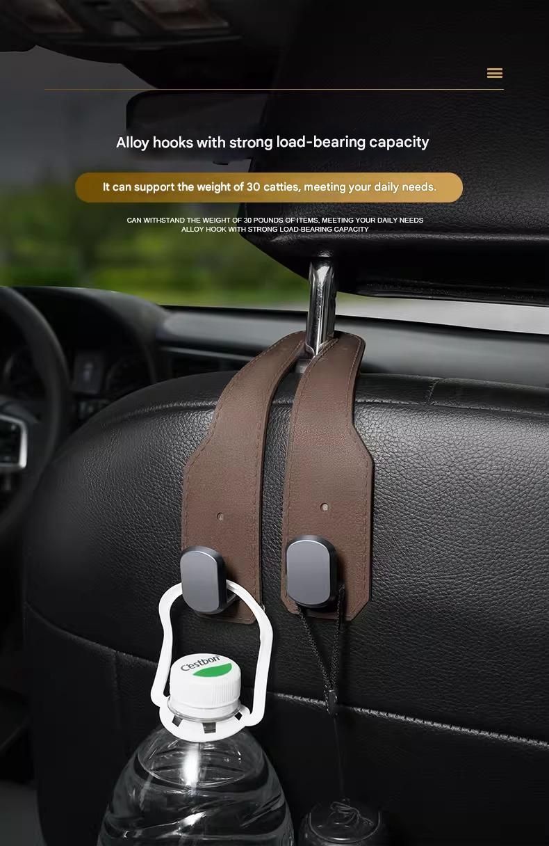 2-piece Black and Grey ABS Dual-Hook Car Seat Back Hanger — Foldable, Faux-Suede Headrest Hook; The ideal companion for hanging handbags and shopping bags, also doubles as a mobile phone holder