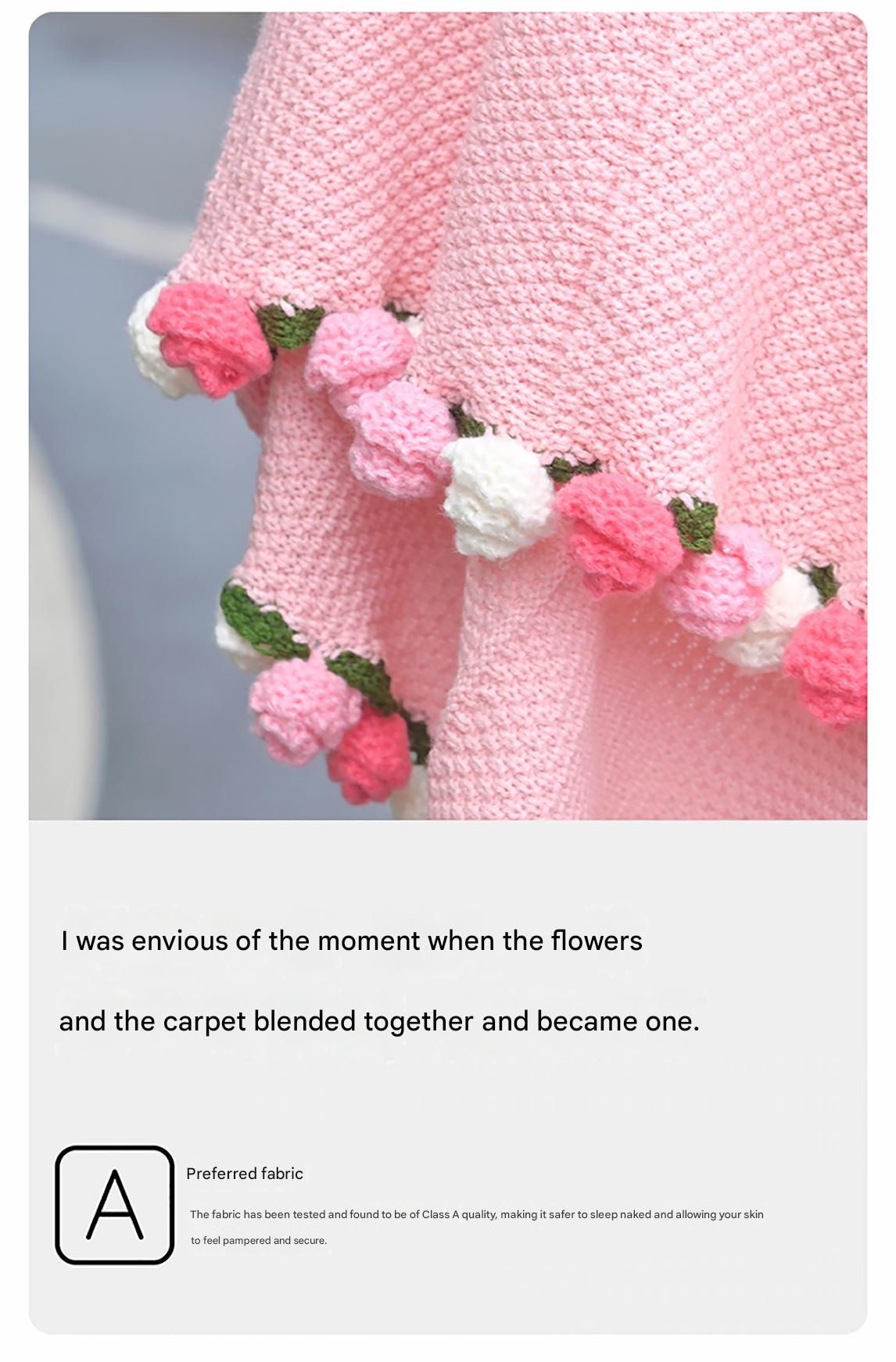 Pink and White Diameter: 80 cm -33 Woven Flowers Handmade Rose Bouquet Knit Blanket - Soft Pink Acrylic Throw with 3D Crochet Flowers - Perfect Gift for Her, Birthday, Valentine's Day, Home Decor