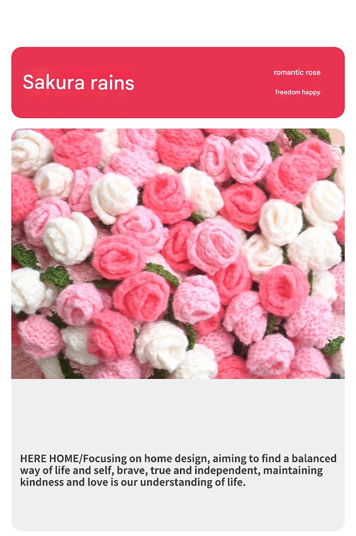 Pink and White Diameter: 120 cm -52 Woven Flowers Handmade Rose Bouquet Knit Blanket - Soft Pink Acrylic Throw with 3D Crochet Flowers - Perfect Gift for Her, Birthday, Valentine's Day, Home Decor