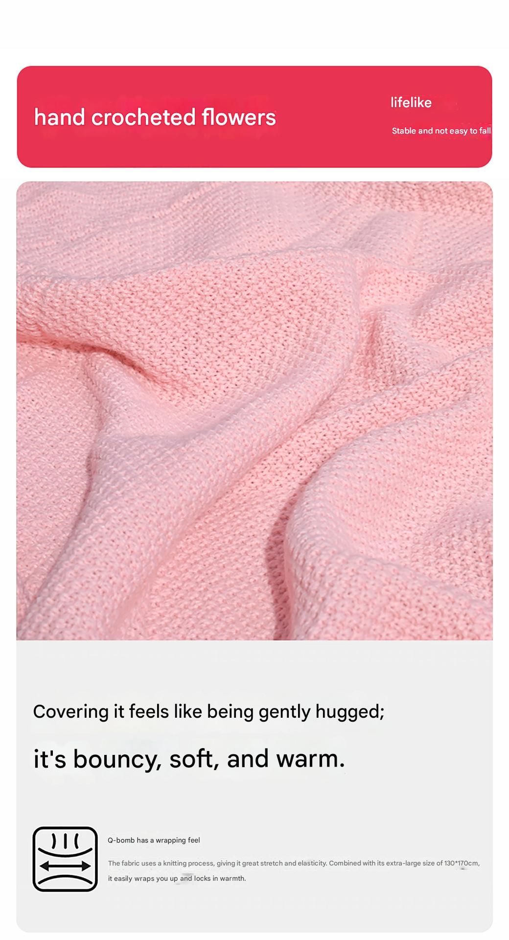 Pink and White Diameter: 160 cm -99 Woven Flowers Handmade Rose Bouquet Knit Blanket - Soft Pink Acrylic Throw with 3D Crochet Flowers - Perfect Gift for Her, Birthday, Valentine's Day, Home Decor