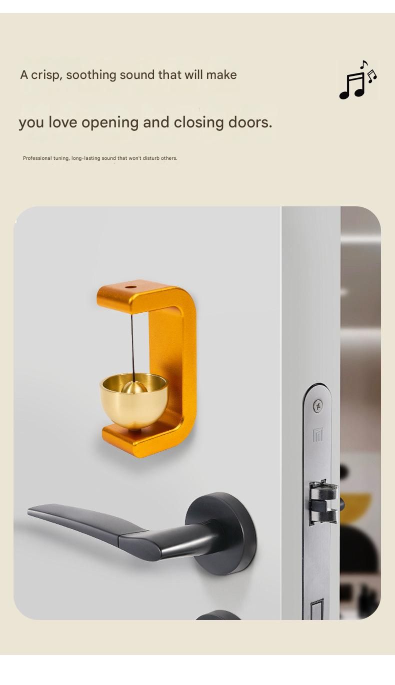 White Magnetic Door Bell Chime - Dopamine Style Brass Bell with Alloy Frame - No Drill Entry Door Chime for Home, Office, Fridge - Modern Japanese Design, Crisp Sound, Easy Install