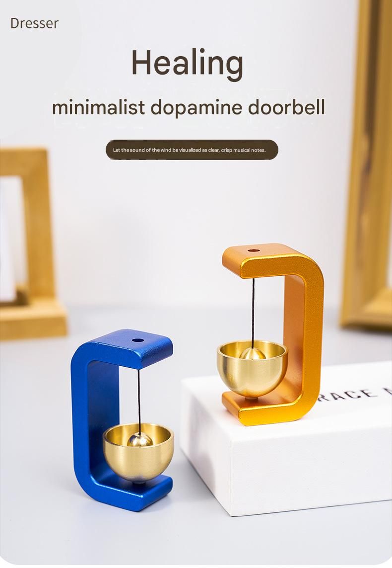 Black Magnetic Door Bell Chime - Dopamine Style Brass Bell with Alloy Frame - No Drill Entry Door Chime for Home, Office, Fridge - Modern Japanese Design, Crisp Sound, Easy Install