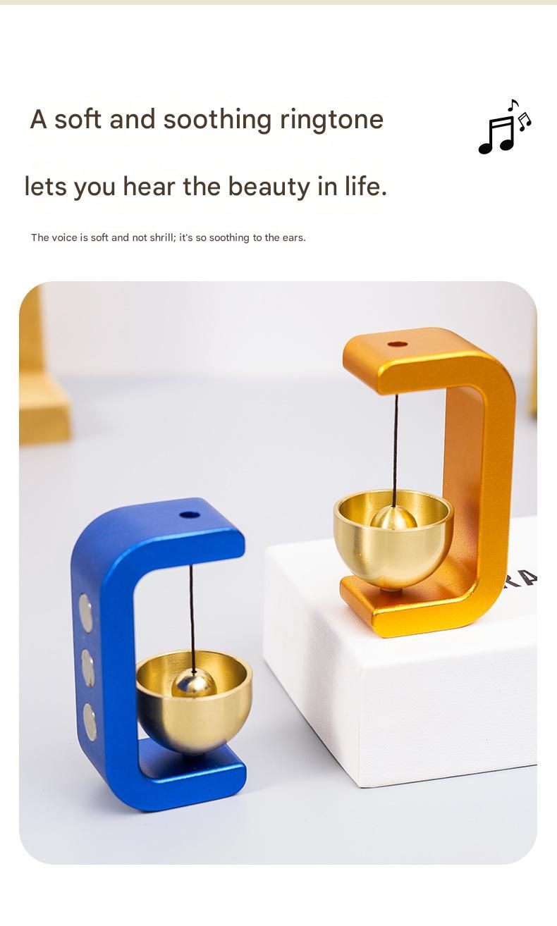 Orange Magnetic Door Bell Chime - Dopamine Style Brass Bell with Alloy Frame - No Drill Entry Door Chime for Home, Office, Fridge - Modern Japanese Design, Crisp Sound, Easy Install