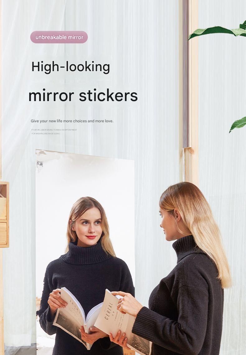 50*200cm Self-Adhesive PET Mirror Sticker - Unbreakable Soft Glass Mirror Film，Safety Soft Mirror - Cut-to-Size, High-Reflective Wall Decal for Bedroom, Wardrobe, Bathroom - Easy Peel-and-Stick Installation, No Drill Damage Space-Saving Design