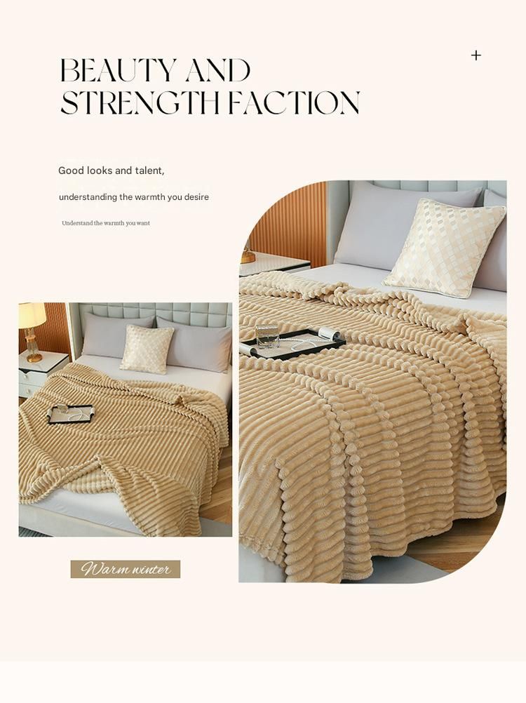 150*200cm Brown Solid Colour Flannel Throw Blanket - Thick Double-Sided Fleece with Ribbed Texture - Soft throw blanket& Lightweight for Sofa, Bed, Office Nap, Air-Conditioned Rooms - Durable, Machine Washable, Non-Shedding