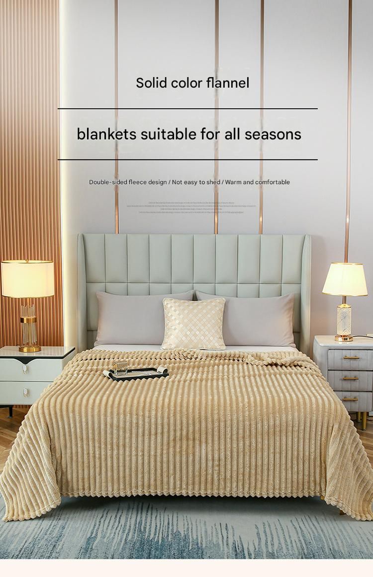150*200cm Green Solid Colour Flannel Throw Blanket - Thick Double-Sided Fleece with Ribbed Texture - Soft throw blanket& Lightweight for Sofa, Bed, Office Nap, Air-Conditioned Rooms - Durable, Machine Washable, Non-Shedding