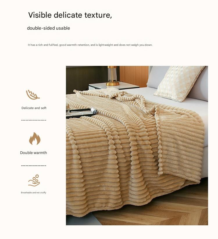 200*230cm Light tan Solid Colour Flannel Throw Blanket - Thick Double-Sided Fleece with Ribbed Texture - Soft throw blanket& Lightweight for Sofa, Bed, Office Nap, Air-Conditioned Rooms - Durable, Machine Washable, Non-Shedding