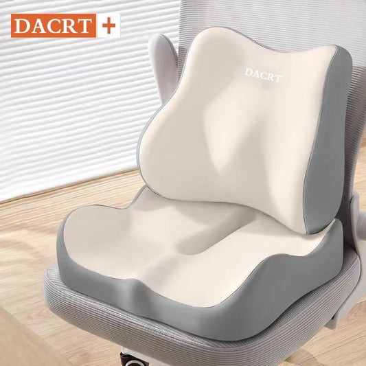 2-piece Beige Ergonomic Memory Foam Seat Cushion with Lumbar Support - Breathable Contoured Design for Office, Car, and Home Use - Relieves Tailbone Pressure, Improves Posture, and Enhances Comfort for Prolonged Sitting