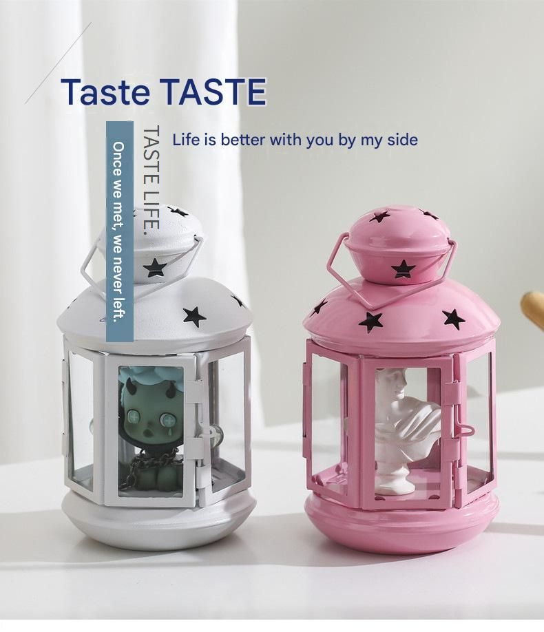 Pink European Style Star Cutout Metal Candle Lantern - Handcrafted Iron & Glass Decorative Lamp for Christmas, Home, Wedding, Party Easy to carry - Perfect for Living Room, Bedroom, Study