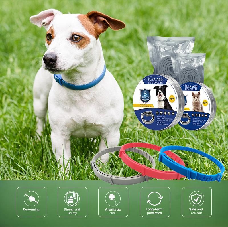 Grey 62cm Adjustable Flea and Tick Collar for Dogs and Cats - 8 Month Protection, Waterproof TPR Design with Safety Release - Repels Fleas, Ticks, and Mosquitoes for Small to Large Pets