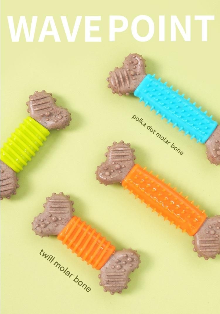 4-piece Polka Dot Pattern and Diagonal stripes Durable Dog Chew Toy - TPR Plastic Composite Bone for Small to Medium Dogs - Teeth Cleaning, Boredom Buster, Non-Toxic & Bite-Resistant Design for Puppies and Adult Dogs