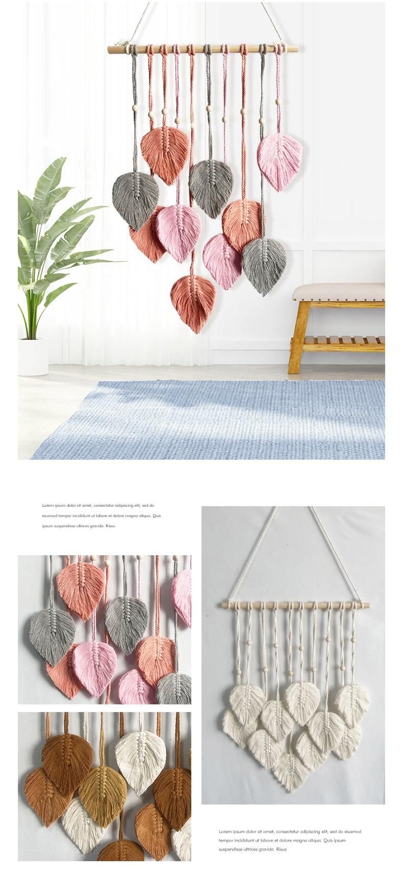 Green 40*100cm Handmade Macrame Leaf Wall Hanging - Cotton Boho Tapestry, Machine Washable,  - Nordic Style Decor for Bedroom, Living Room, Nursery