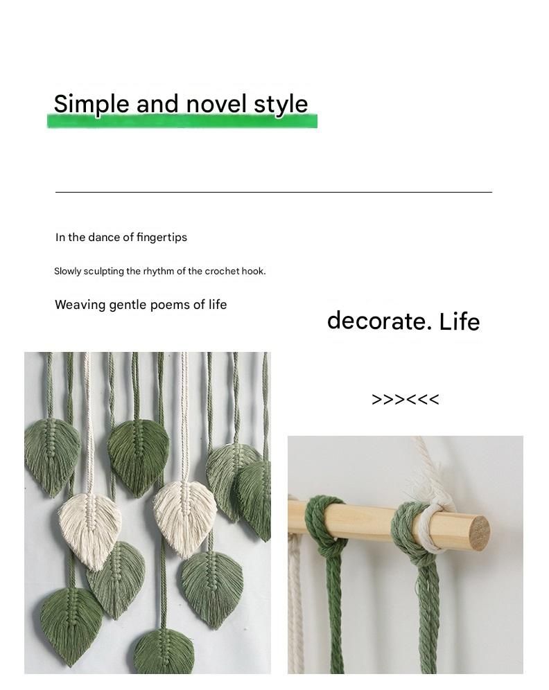 Pink 40*100cm Handmade Macrame Leaf Wall Hanging - Cotton Boho Tapestry, Machine Washable,  - Nordic Style Decor for Bedroom, Living Room, Nursery