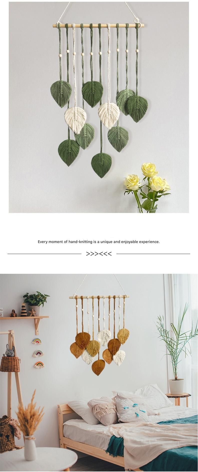 Brown 40*100cm Handmade Macrame Leaf Wall Hanging - Cotton Boho Tapestry, Machine Washable,  - Nordic Style Decor for Bedroom, Living Room, Nursery