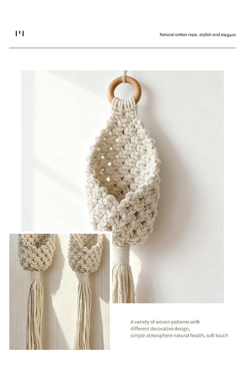2-piece White Macrame Hanging Plant Holder - Cotton Rope Wall Basket, Bohemian Style Decor for Indoor Plants - Space Saving & Multi Scene Use