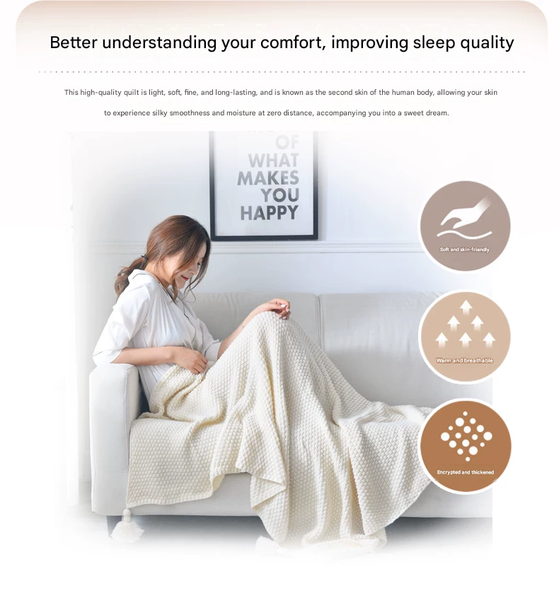 Off-white 130*170cm Nordic Style Tassel Knit Throw Blanket - Soft Polyester Sofa Blanket with Pineapple Texture - Breathable & Lightweight for Office, Couch, Travel - Boho Chic Home Decor