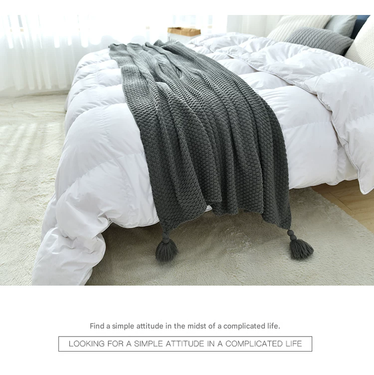 Pink 150*200cm Nordic Style Tassel Knit Throw Blanket - Soft Polyester Sofa Blanket with Pineapple Texture - Breathable & Lightweight for Office, Couch, Travel - Boho Chic Home Decor