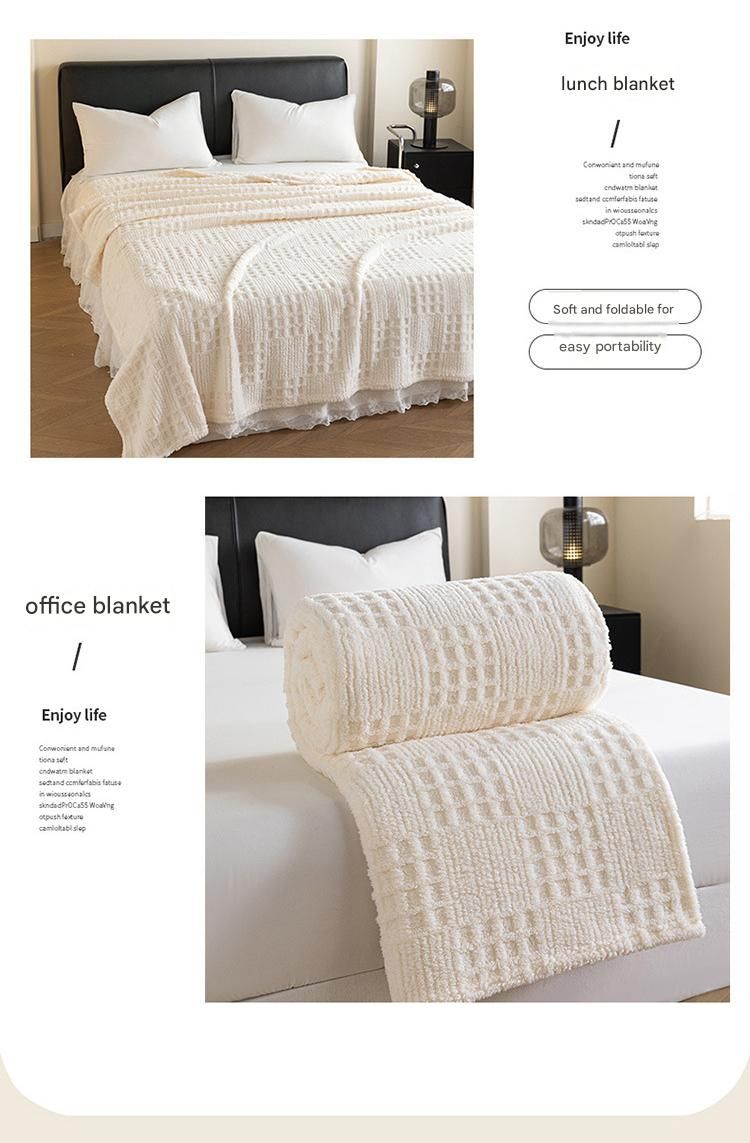 Light coffee color 180*200cm Thickened Double-Sided Plush Waffle Weave Throw Blanket - Anti-Static Taffeta Velvet & Flannel Fleece - Warm, Soft, Non-Shedding Blanket for Winter, Sofa, Bed & Office