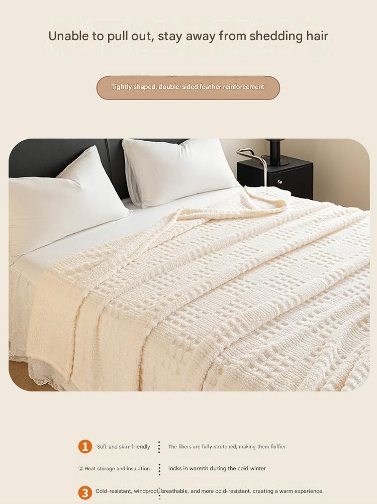 Purple 100*150cm Thickened Double-Sided Plush Waffle Weave Throw Blanket - Anti-Static Taffeta Velvet & Flannel Fleece - Warm, Soft, Non-Shedding Blanket for Winter, Sofa, Bed & Office