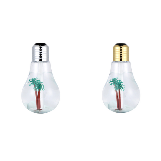 2-piece Golden and Silvery Bulb-Shaped Mini Humidifier – 400ml Ultrasonic Air Moisturizer with 7-Color LED Night Light & Silent Operation – Desktop Decor for Bedroom, Office & Nursery