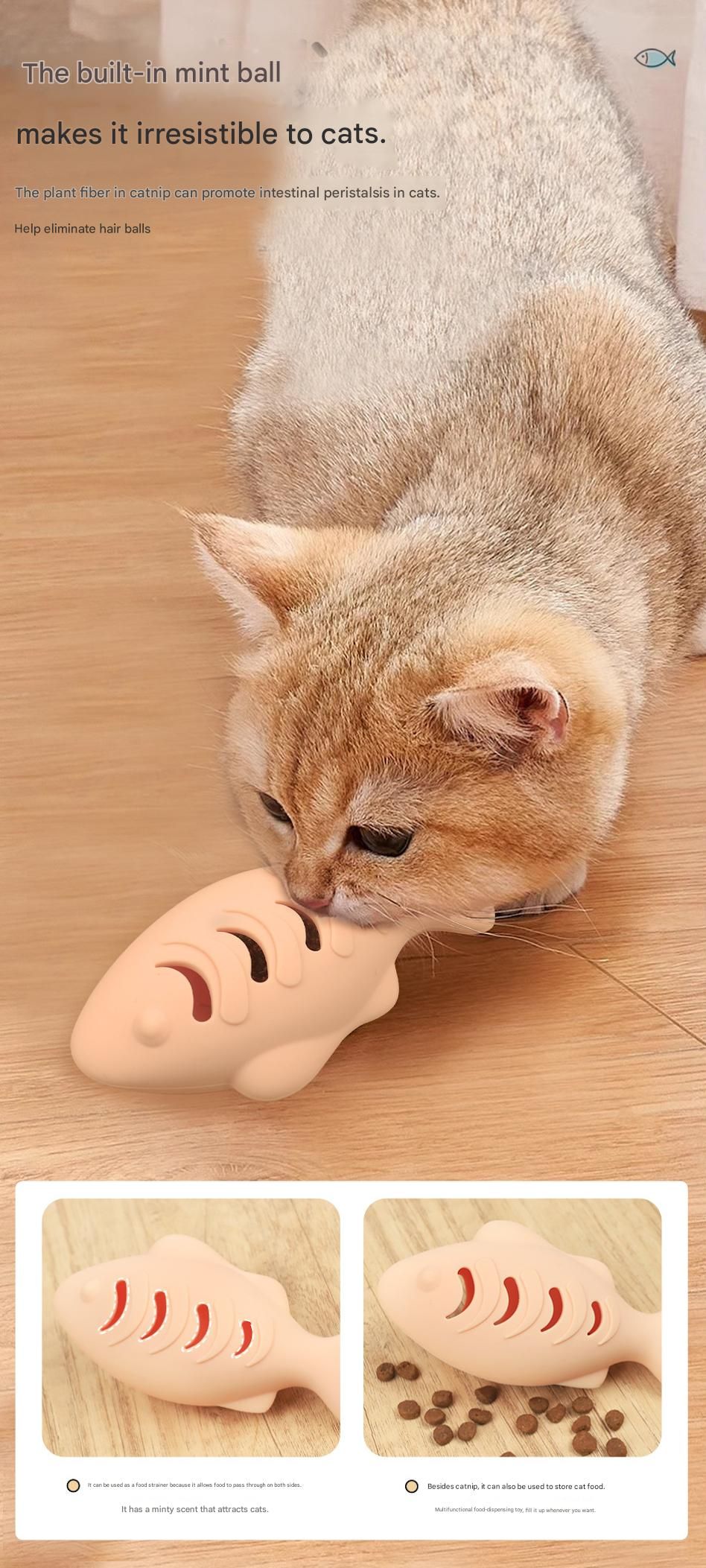 2-piece Green Fish-Shaped Silicone Cat Toy and  Catnip– 3-in-1 Interactive & Self-Entertaining Toy with Catnip/Cat food, Dental Care & Hairball Relief – BPA-Free, Food-Grade Safety