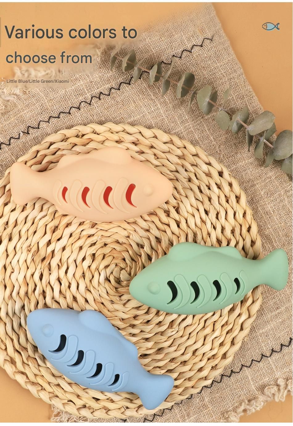 2-piece Green Fish-Shaped Silicone Cat Toy and  Catnip– 3-in-1 Interactive & Self-Entertaining Toy with Catnip/Cat food, Dental Care & Hairball Relief – BPA-Free, Food-Grade Safety