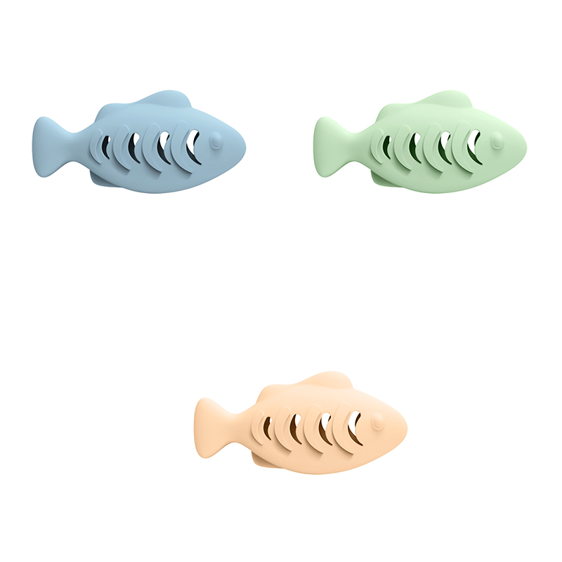 3-piece Blue and Green and Cream-colored Fish-Shaped Silicone Cat Toy and  Catnip– 3-in-1 Interactive & Self-Entertaining Toy with Catnip/Cat food, Dental Care & Hairball Relief – BPA-Free, Food-Grade Safety