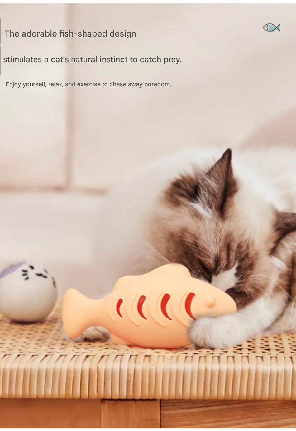 3-piece Blue and Green and Cream-colored Fish-Shaped Silicone Cat Toy and  Catnip– 3-in-1 Interactive & Self-Entertaining Toy with Catnip/Cat food, Dental Care & Hairball Relief – BPA-Free, Food-Grade Safety