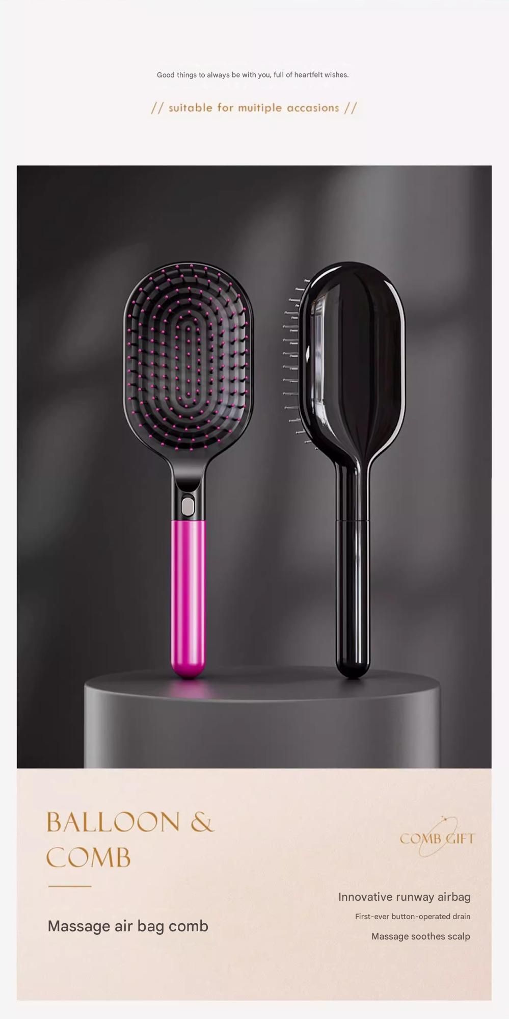 Black 3-Piece Gift Box Set Premium ABS Hair Care Gift Set with Cushion Paddle Brush, Detangling Comb, Cleaning Brush & Stand - Elegant Mother’s Day or Couple’s Gift for Daily Styling and Scalp Comfort