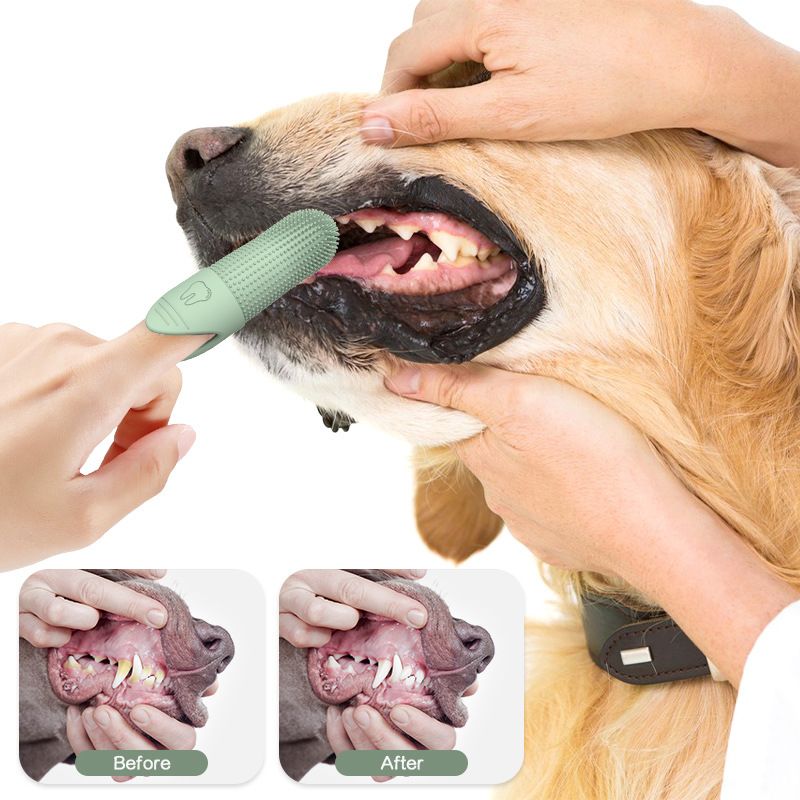 Green Silicone Pet Finger Toothbrush for Cats and Dogs - Soft Dental Care Brush for Teeth Cleaning, Plaque Removal, and Oral Hygiene - Ideal for Small, Medium, and Large Breeds