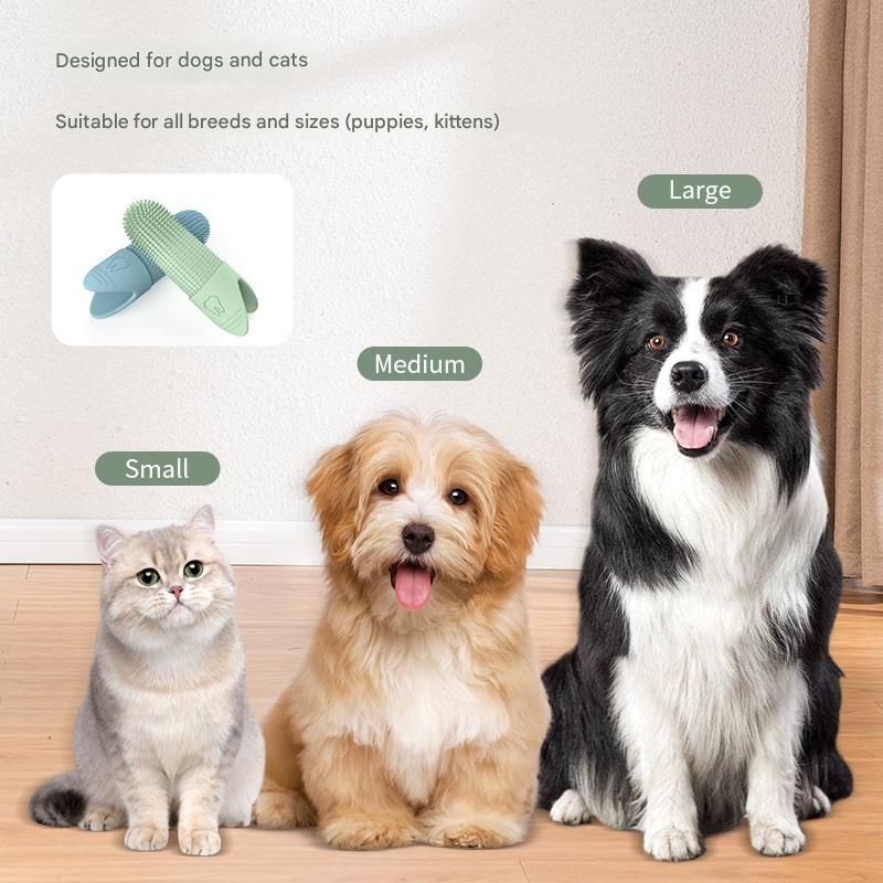 3-piece Blue and Green and Yellow Silicone Pet Finger Toothbrush for Cats and Dogs - Soft Dental Care Brush for Teeth Cleaning, Plaque Removal, and Oral Hygiene - Ideal for Small, Medium, and Large Breeds