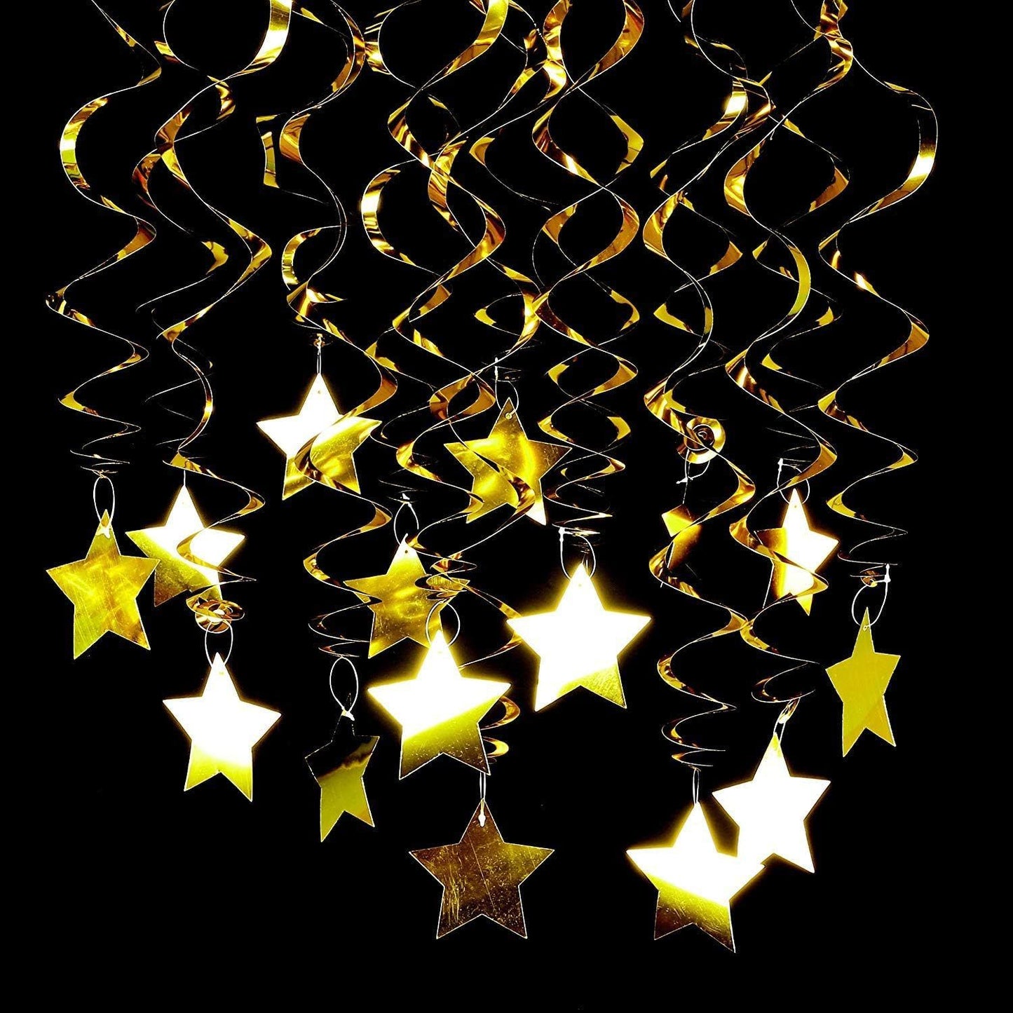 30-Piece Set for Golden and Red and Black Star Spiral Hanging Decorations - Kids Birthday, Wedding, Graduation, and Party Ceiling Decoration - Festive Swirl Streamers, Easy Hang Party Supplies