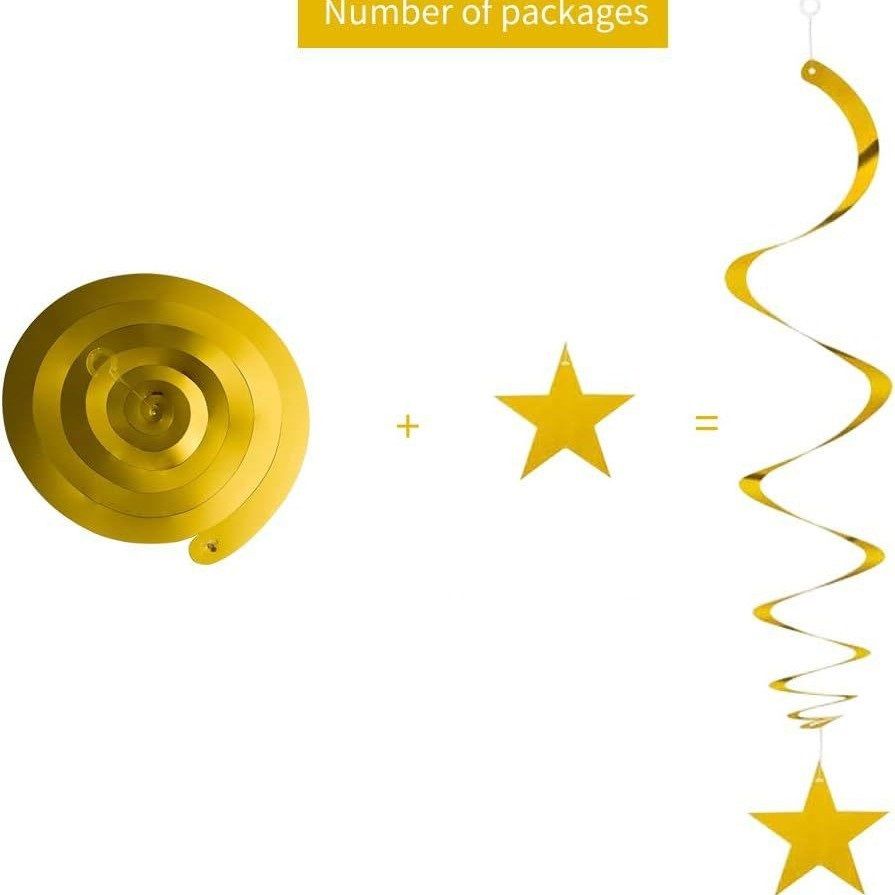 30-Piece Set for Golden and Blue Star Spiral Hanging Decorations - Kids Birthday, Wedding, Graduation, and Party Ceiling Decoration - Festive Swirl Streamers, Easy Hang Party Supplies