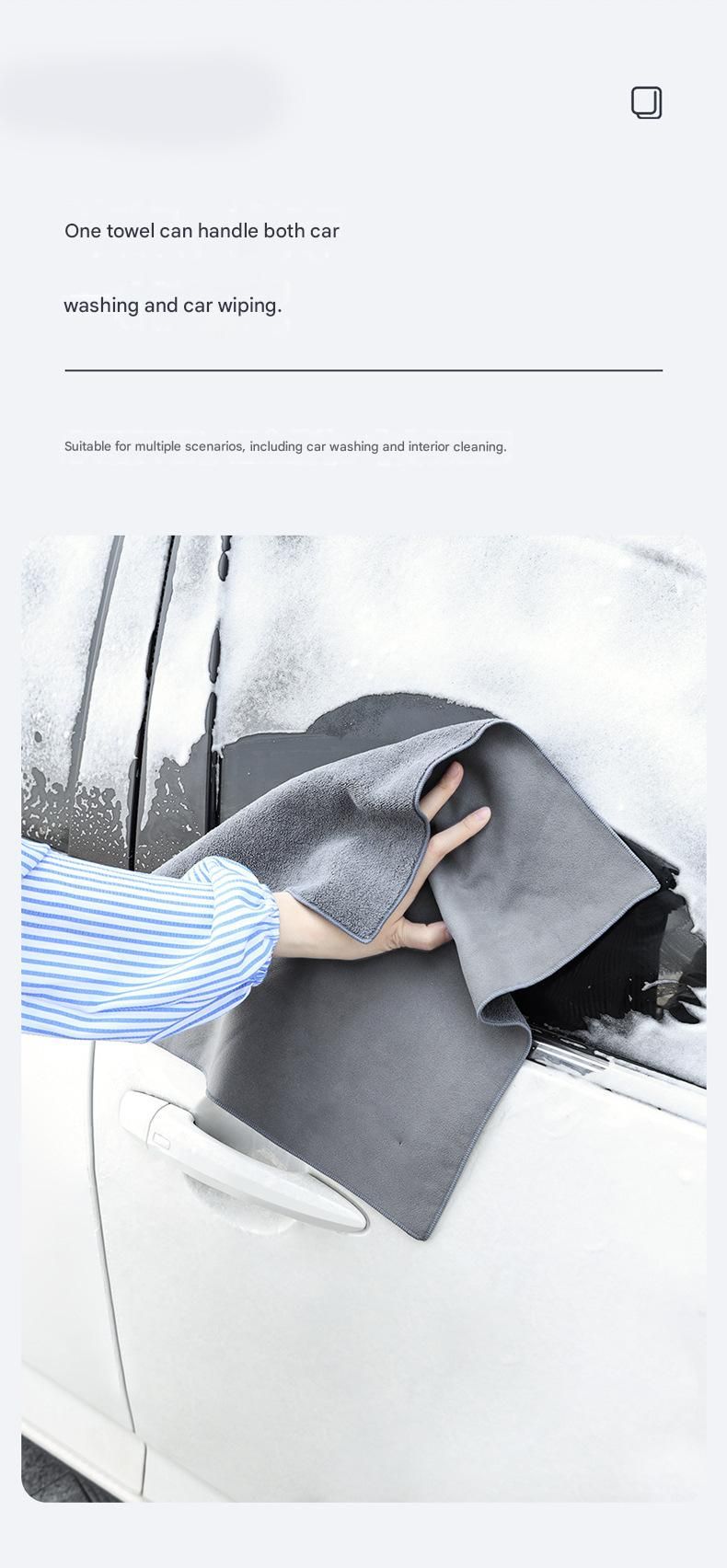 30*30 cm Grey Coral Fleece & Suede Microfiber Cloth Double-Sided Car Wash Towel  , 5X Water Absorption, Scratch-Free & Lint-Free, 360° Stitched Edge for Car Detailing, Glass, Home Cleaning - Multi-Purpose Auto Care Cloth