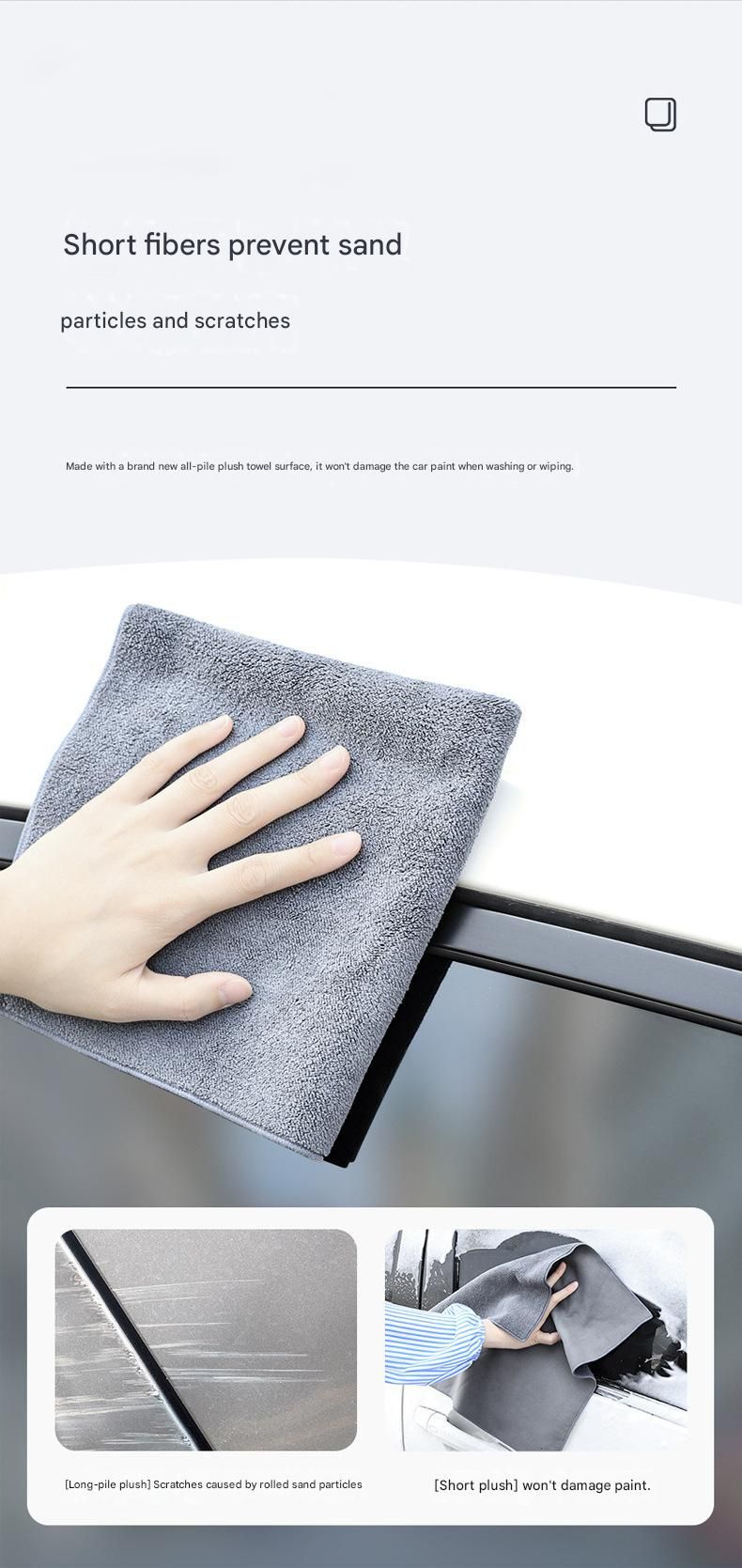 30*30 cm Grey Coral Fleece & Suede Microfiber Cloth Double-Sided Car Wash Towel  , 5X Water Absorption, Scratch-Free & Lint-Free, 360° Stitched Edge for Car Detailing, Glass, Home Cleaning - Multi-Purpose Auto Care Cloth