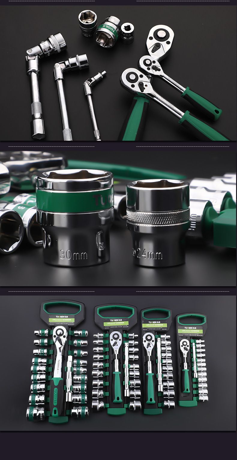 Green 12-Piece 1/2-Inch Drive 24-Tooth Ratchet & Socket Set — High-Carbon Steel, Mirror-Polished Socket Wrench Tool Kit — Automotive Repair Tool Set with Quick-Release Ratchet — Ideal for Car Maintenance, Mechanical Repairs, and DIY Projects