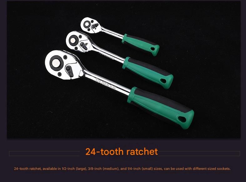 Green 12-Piece 3/8-Inch Drive 24-Tooth Ratchet & Socket Set — High-Carbon Steel, Mirror-Polished Socket Wrench Tool Kit — Automotive Repair Tool Set with Quick-Release Ratchet — Ideal for Car Maintenance, Mechanical Repairs, and DIY Projects