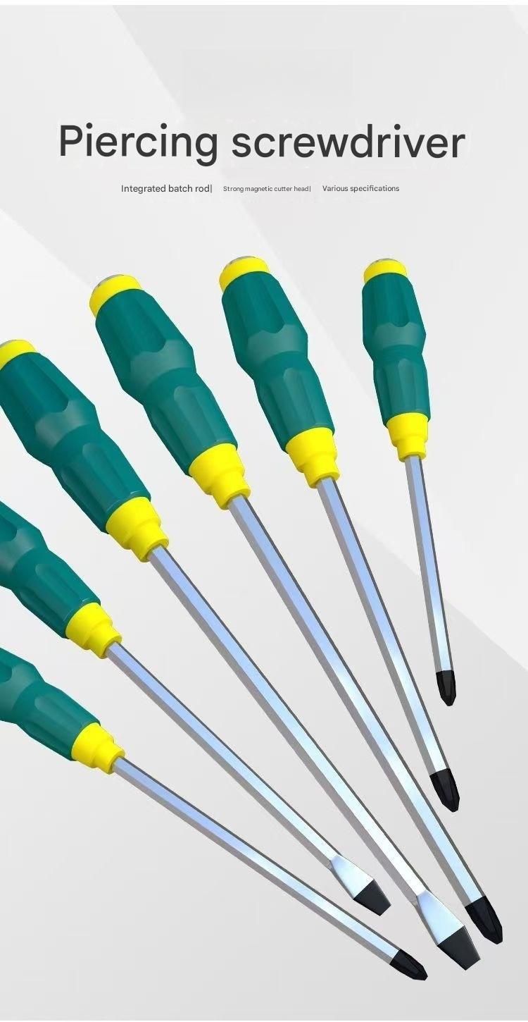 2-piece Green One 5-inch Phillips screwdriver and one 5-inch flathead screwdriver  Impact-Resistant Magnetic Screwdriver with Through-Tang Shaft — Chrome Vanadium Steel Bit, Ergonomic Non-Slip Handle — Ideal for Automotive Repair, Machinery Maintenance, F