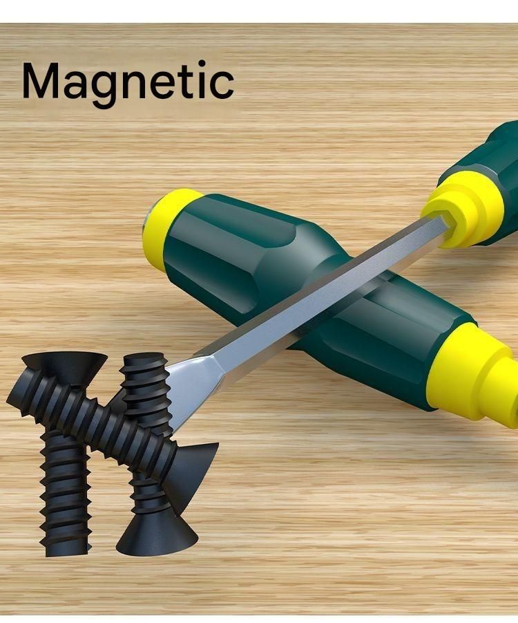 2-piece Green One 8-inch Phillips screwdriver and one 8-inch flathead screwdriver  Impact-Resistant Magnetic Screwdriver with Through-Tang Shaft — Chrome Vanadium Steel Bit, Ergonomic Non-Slip Handle — Ideal for Automotive Repair, Machinery Maintenance, F