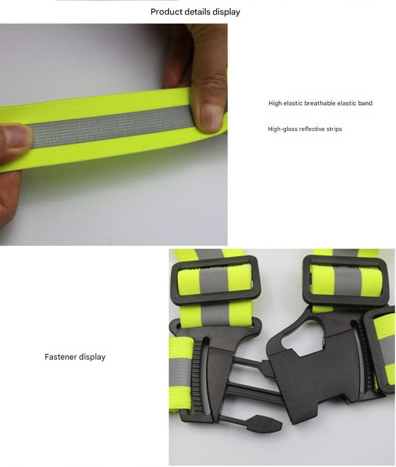 Blue Adjustable Reflective Safety Vest - High Visibility Elastic Straps for Night Running, Cycling & Construction, Lightweight Polyester Reflective Harness for Adults