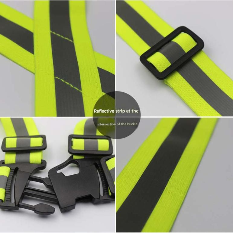 Blue Adjustable Reflective Safety Vest - High Visibility Elastic Straps for Night Running, Cycling & Construction, Lightweight Polyester Reflective Harness for Adults