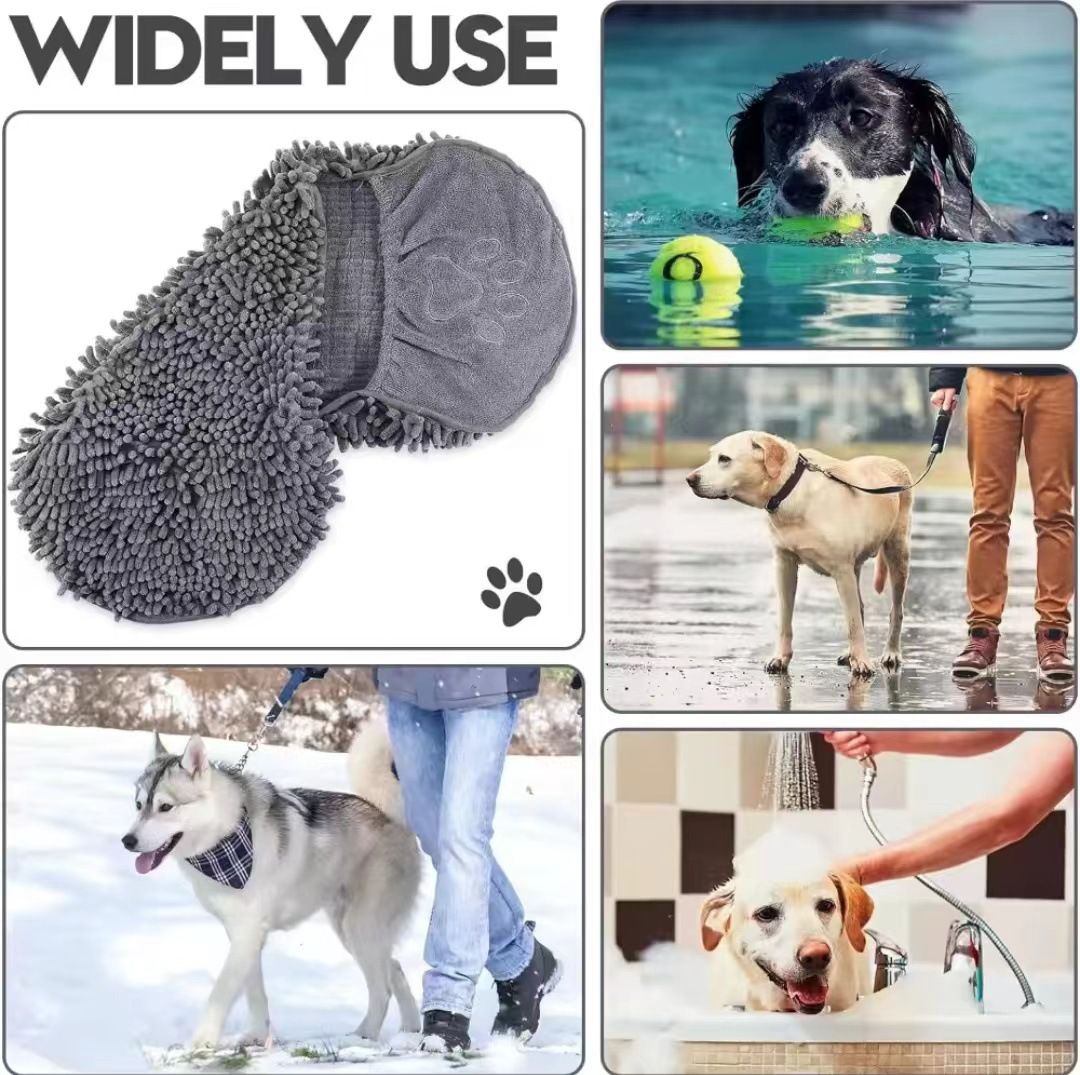 Yellow Chenille Pet Drying Towel with Dual Hand Pockets - Ultra Absorbent, Quick Dry, Soft Microfiber, Durable Stitching - for Dogs and Cats Bathing, Grooming, Travel