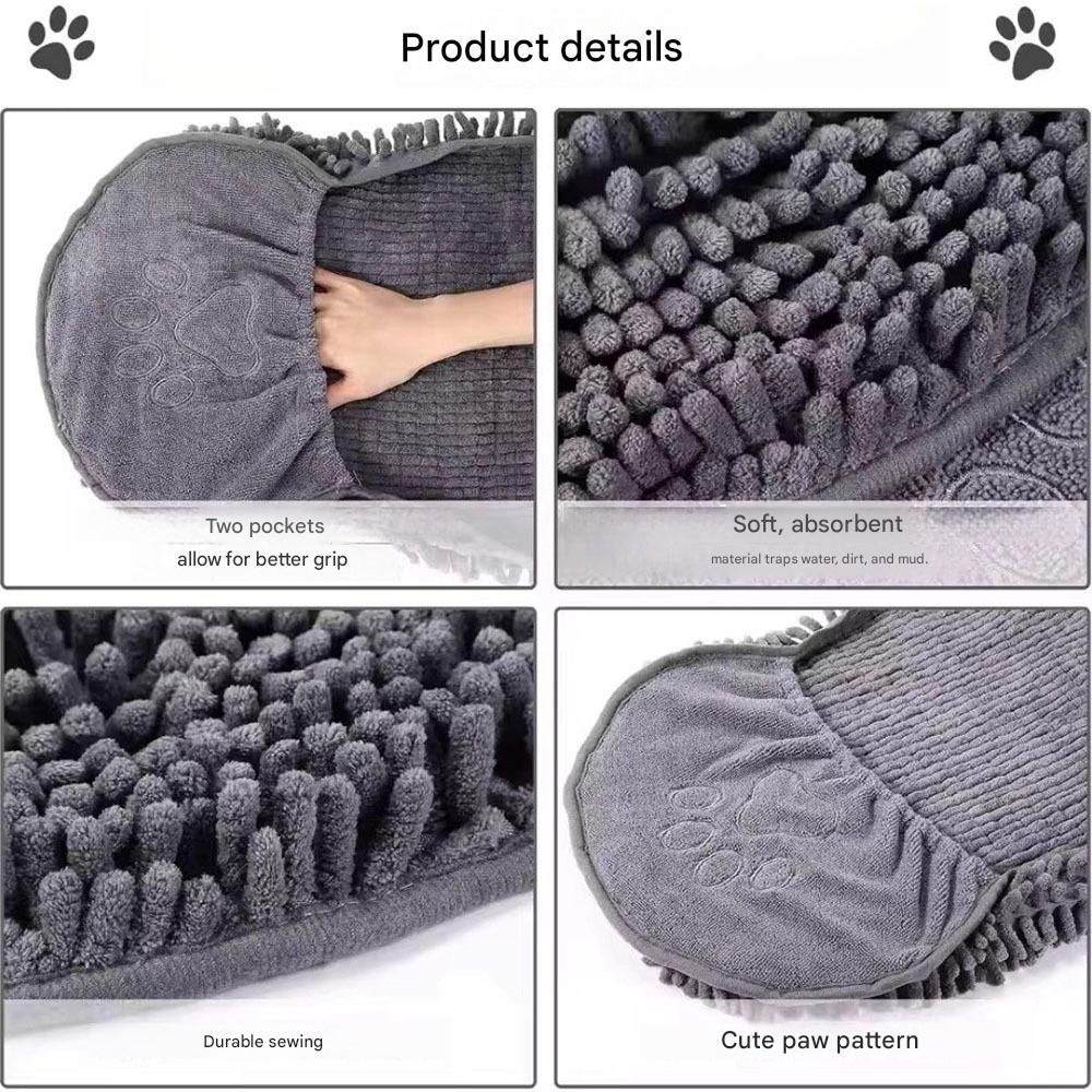 Yellow Chenille Pet Drying Towel with Dual Hand Pockets - Ultra Absorbent, Quick Dry, Soft Microfiber, Durable Stitching - for Dogs and Cats Bathing, Grooming, Travel